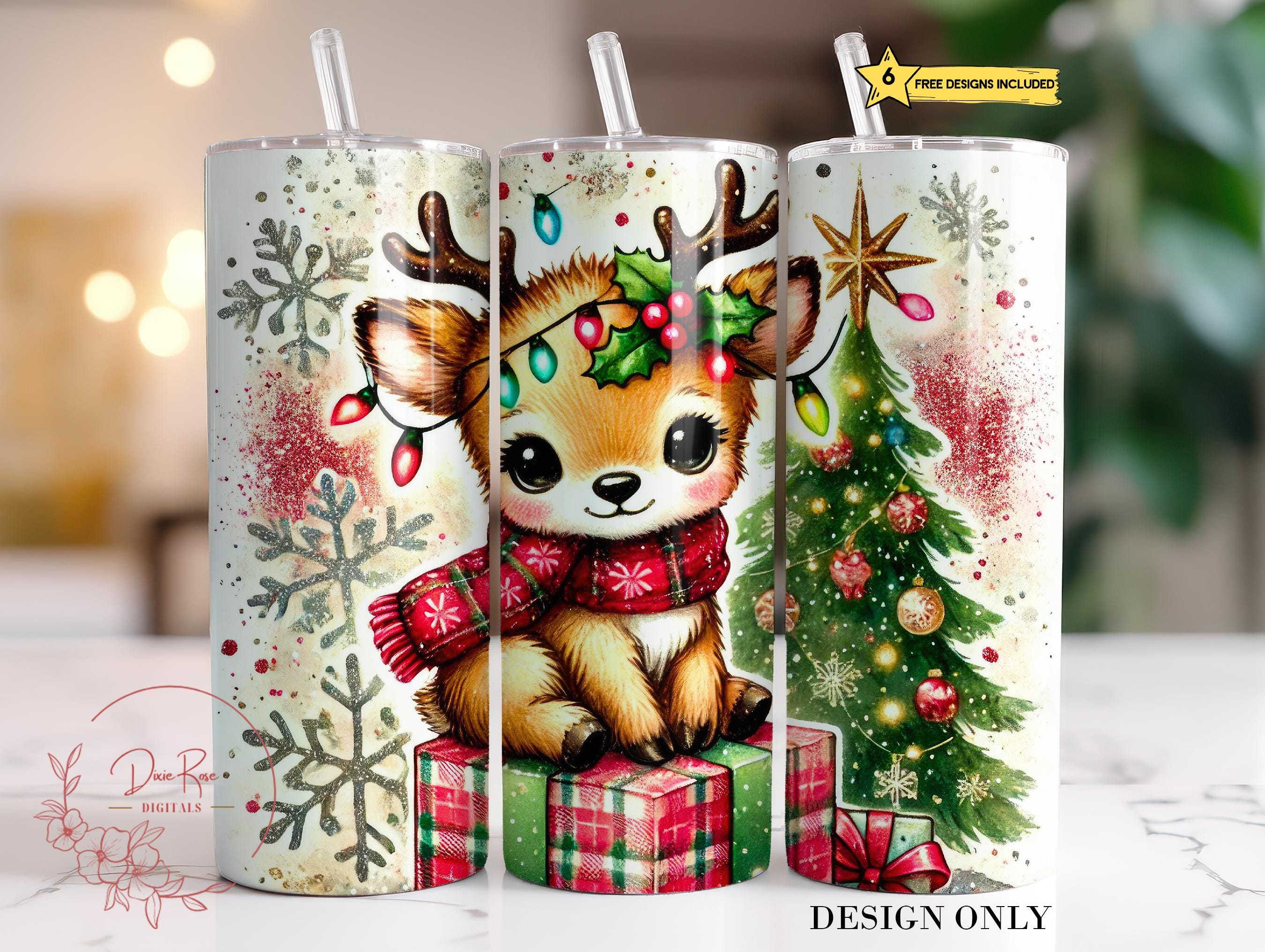 クリスマス トナカイ タンブラー ラップ: 20 オンス スキニー昇華