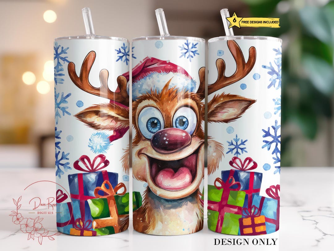Cute Reindeer Tumbler Wrap PNG, Kid's Christmas 20 Oz Skinny ...