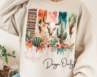 Floral Cow Skull PNG: Boho Western Sublimation Design (Digital Download)