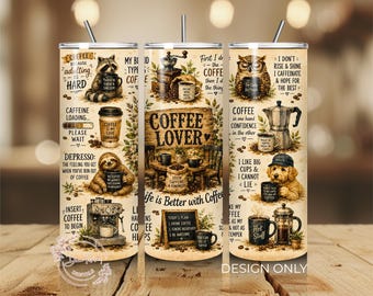 Coffee Lover PNG Tumbler Wrap, Cafeïne Quotes PNG-sublimatieontwerp, digitale download