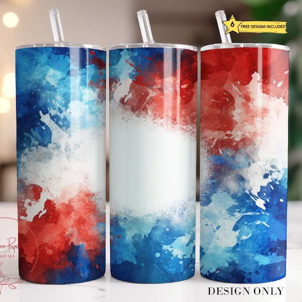 Red Blue Background Tumbler Wrap, Personalize Sports Colors 20 Oz Skinny Sublimation Tumbler PNG Design Digital File Download