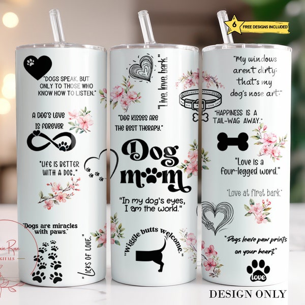 Dog Mom Tumbler Wrap, Dog Affirmations 20 Oz Skinny Sublimation Tumbler PNG, Dog Mama Tumbler Design Digital Download