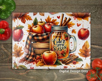 Fall Apples PNG Cutting Board: Autumn Cider Season Sublimation Design (Digital Download)