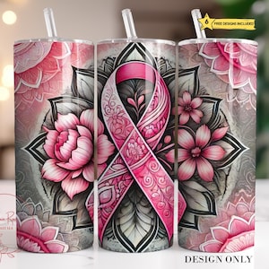 Pink Ribbon Tumbler Wrap: Breast Cancer Awareness Design (PNG Digital File)
