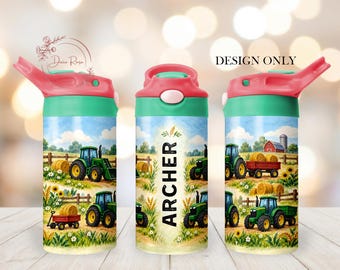Kids Tractor PNG Tumbler Wrap Design, Custom 12 Oz Sippy Cup Sublimation PNG, Digital Download