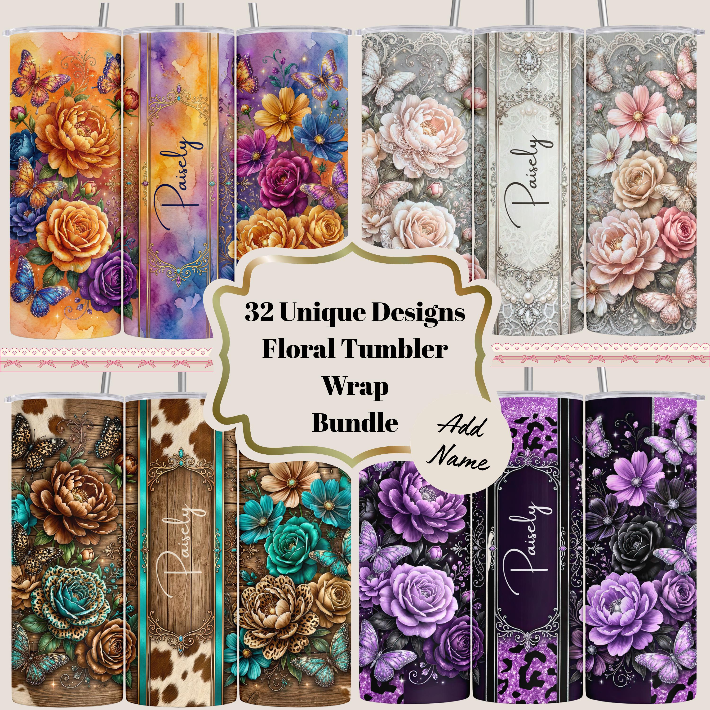 Floral 20 Oz Tumbler Wrap PNG Bundle, 32 Flower Seamless Sublimation ...