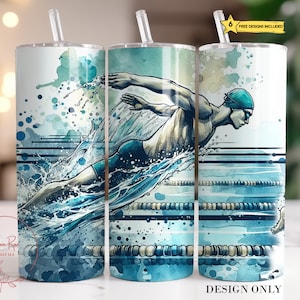 Swimmer Tumbler Wrap PNG: 20 Oz Slim Sublimation Design (Digital Nedladdning)