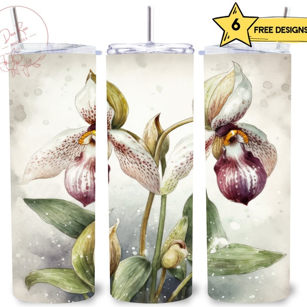 Minnesota Lady Slipper Flower, Flowers, 20 Oz Skinny Straight Sublimation Tumbler Wrap Digital Design PNG File Download