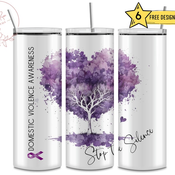 Domestic Violence Awareness Month is October, 20 Oz Skinny Sublimation Tumbler Wrap Digital Design PNG File Download