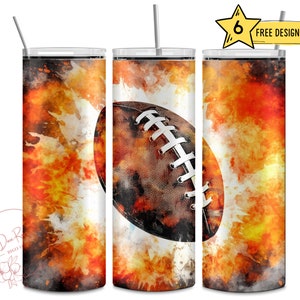 Football, Orange and Black School Colors, Team, 20 Oz Skinny Sublimation Tumbler Wrap, Digital Design PNG Tumbler File Download