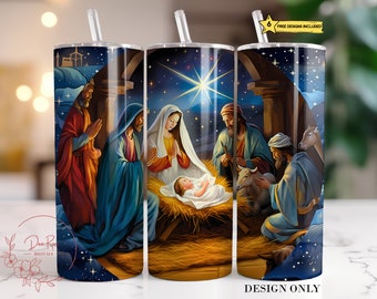 Nativity Scene Tumbler Wrap: Christian Christmas PNG Design (Digital Download)