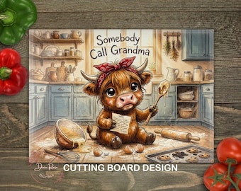 Highland Cow oma snijplank png, bakken koken sublimatie snijplank ontwerpen, digitale download