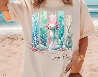 Design PNG di Axolotl carino, file PNG di Axolotl rosa kawaii, PNG di sublimazione alla moda, PNG di maglietta stravagante alla moda con acquerello, PNG digitale per maglietta