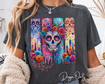 Sugar Skull PNG Design, Day of the Dead PNG Sublimation Files, Calaveras de Azúcar png, Mexican Sugar Skull Brushstroke T-shirt Digital PNG