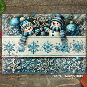 Snowmen Christmas Sublimation Cutting Board Design: Winter Snowflakes PNG (Digital Download)