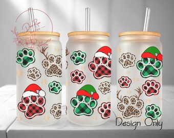 Christmas Pawprints Libbey Glass Can Wrap: Puppy Lover Design (PNG Digital Download)