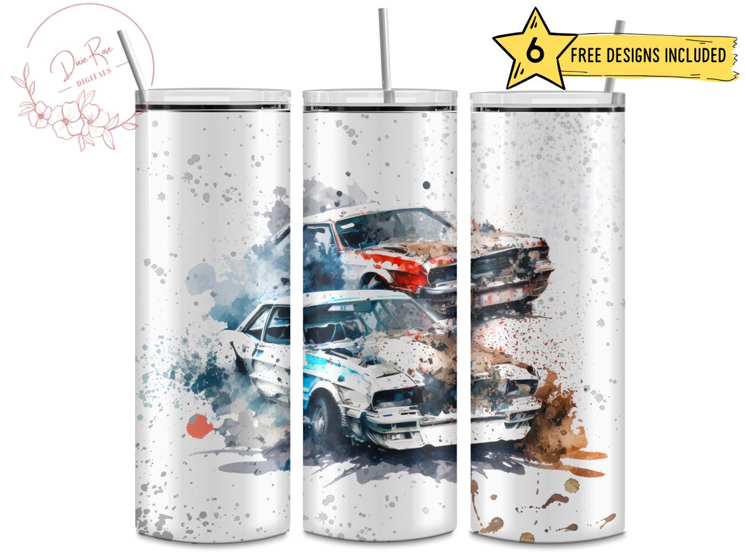 Demolition Derby, Cars, 20 Oz Skinny Sublimation Tumbler Wrap Digital