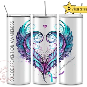Suicide Prevention Awareness Ribbon 20 Oz Skinny Sublimation Tumbler Wrap Digital Design PNG File Download, No Story Should End Too Soon