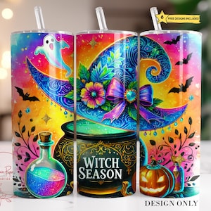Witch Season Tumbler Wrap PNG, Halloween 20 Oz Skinny Sublimation Tumbler PNG, Witchy Cauldron Tumbler Design Download