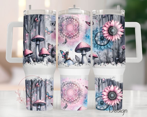 Mushroom Fairy 40oz Tumbler Wrap: Boho Mandala Design (PNG)