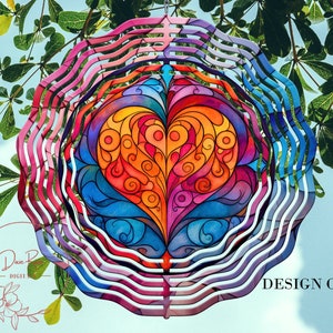 Heart Wind Spinner PNG, Stained Glass Valentine's Day Wind Spinner Sublimation Designs, Garden Wind Spinner Design, Wind Spinner Template