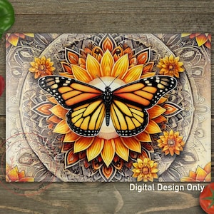 Butterfly Cutting Board Design Download, Monarch Butterfly Cutting Board PNG, Mandala Kitchen Cutting Board File Digital Design Download