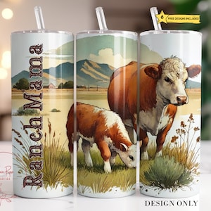 Ranch Mama Hereford Cow Tumbler Wrap: Rustik västerländsk sublimeringsdesign (digital nedladdning i PNG)