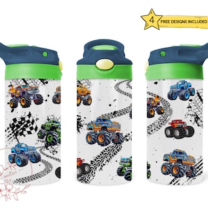 Monster Trucks Racing Kids 12 Oz Flip Top Skinny Sublimation Tumbler Wrap, Children&#39;s, Toddlers Cup Wrap File