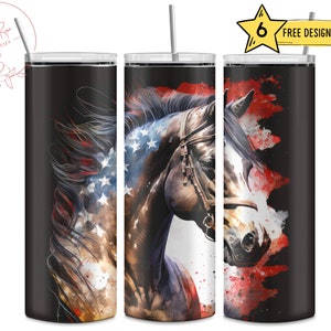 Horse, Patriotic, American Flag, US, Country 20 Oz Skinny Sublimation Tumbler Wrap Digital Design PNG File Download