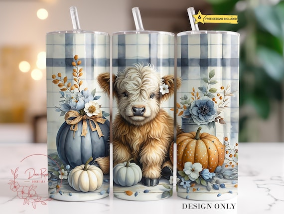 Fall Highland Cow Tumbler Wrap PNG, Cow Pumpkins 20 Oz Skinny Sublimation Tumbler png, Rustic Country Tumbler Design PNG Digital Download