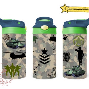 Military Tank Army Soldiers Kids 12 Oz Flip Top Skinny Sublimation Tumbler Wrap, Children&#39;s, Toddlers Cup Wrap File