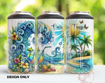 Beach Can Cooler Wrap PNG: Feelin Tipsy Sublimation Design (Digital Download)