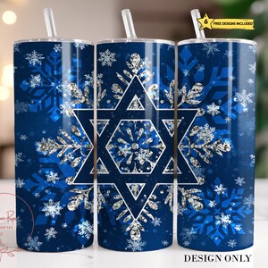 Hanukkah Tumbler Wrap, Chanukah 20 Oz Skinny Sublimation Tumbler PNG, Star of David Tumbler Design Digital File Download