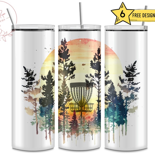 Disc Golf 20 Oz Skinny Sublimation Tumbler Wrap Digital Design PNG File Download