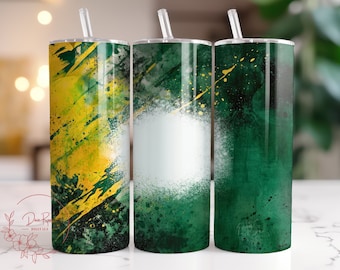 Gold Green Background Tumbler Wrap, Customize 20 Oz Skinny Sublimation Tumbler PNG, Sports Personalize Design Digital File Download