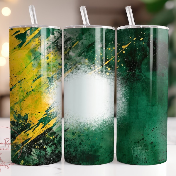 Gold Green Background Tumbler Wrap, Customize 20 Oz Skinny Sublimation Tumbler PNG, Sports Personalize Design Digital File Download