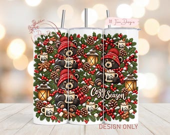 Cozy Christmas Bear PNG Tumbler Wrap, Holiday Winter Season Hot Cocoa Sublimation PNG Design, Digital Download
