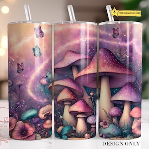 Mushroom PNG Tumbler Wrap, Magical Fantasy 20 Oz Skinny Sublimation Tumbler png, Mushroom Forest Trendy Tumbler Design Download