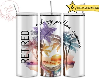 Funny Retirement Tumbler Wrap: Beach Sunset Design (Digital Download)