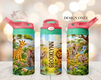 Kids Jungle Safari PNG Tumbler Wrap Design, Animal Custom 12 Oz Sippy Cup Sublimation PNG, Digital Download