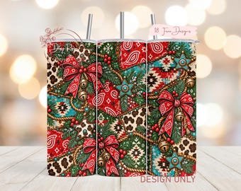 Western Christmas Cow Print PNG Tumbler Wrap, Bandana Cowhide Turquoise Sublimation PNG Design, Digital Download