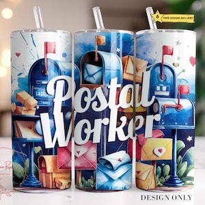 Postal Worker Tumbler Wrap PNG, Mail Carrier 20 Oz Skinny Sublimation Tumbler Design, Post Office Tumbler PNG Digital Design Download