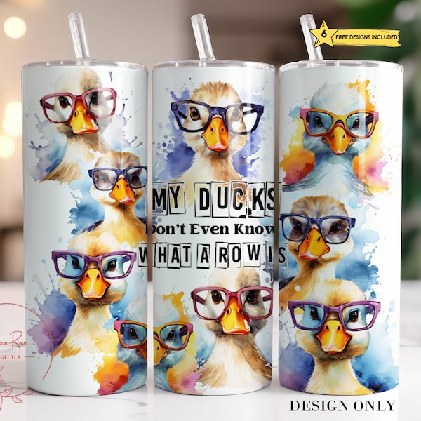 Funny Ducks Tumbler Wrap, Ducks in a Row 20 Oz Skinny Sublimation Tumbler PNG, POD Duck Lover Tumbler Design Print Digital Download