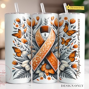 MS Awareness Tumbler Wrap PNG: Orange Ribbon Design (Digital Download)