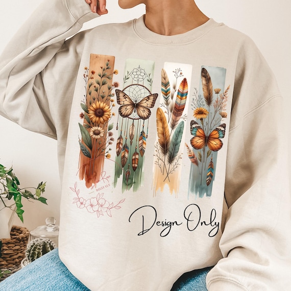 Boho Wildflowers PNG: Dreamcatcher & Butterfly Sublimation Design (Digital Download)
