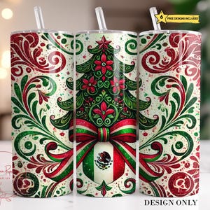 Christmas Mexican Flag Tumbler Wrap: Feliz Navidad Sublimation Design (PNG Digital Download)
