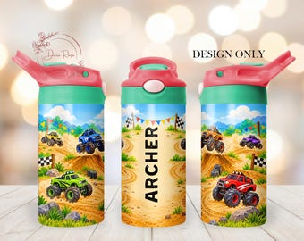 Kids Monster Truck PNG Tumbler Wrap Design, Custom 12 Oz Sippy Cup Sublimation PNG, Digital Download