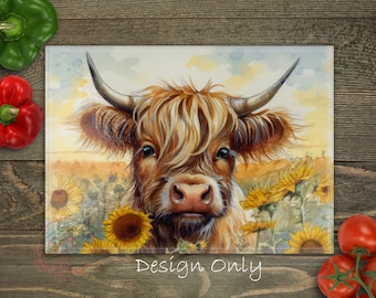Tagliere Highland Cow Design: Girasole PNG (file digitale)