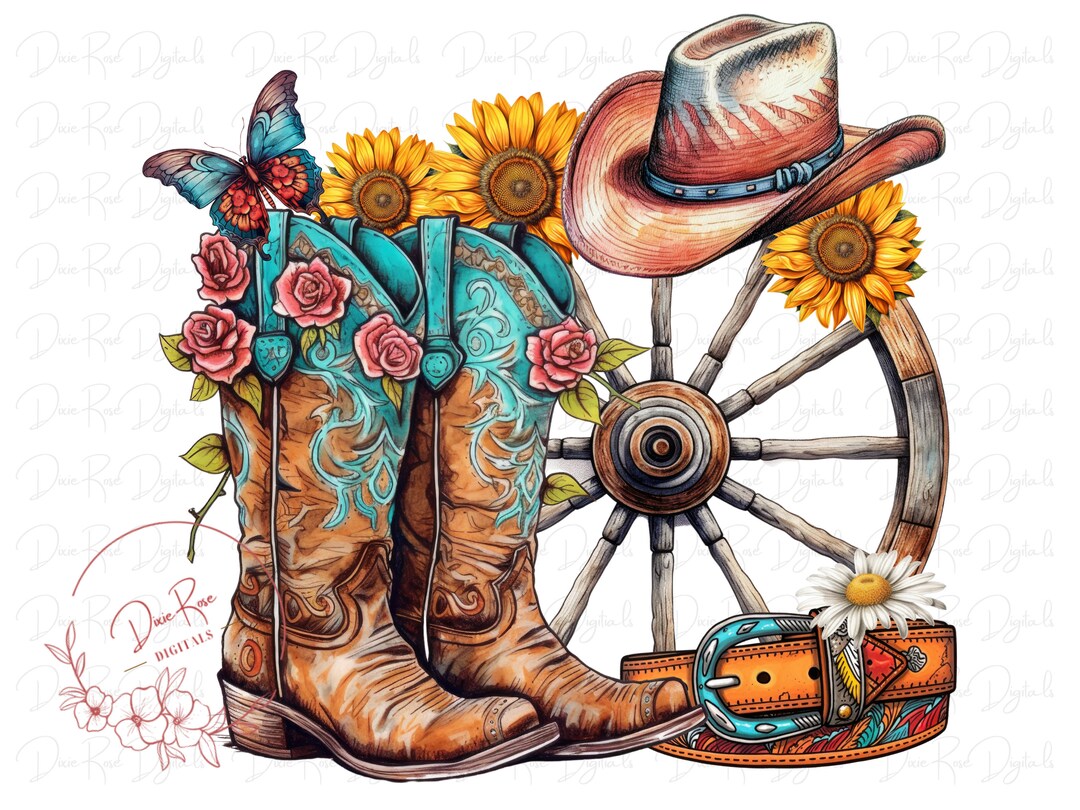Cowgirl Boots Hat Country Western, Transparent Png, Sublimation PNG, T ...