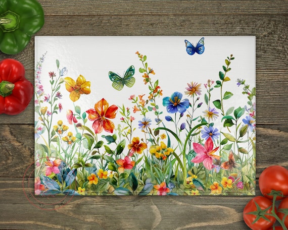 Floral Butterfly Sublimation Cutting Board PNG - Springtime Design (Digital Download)